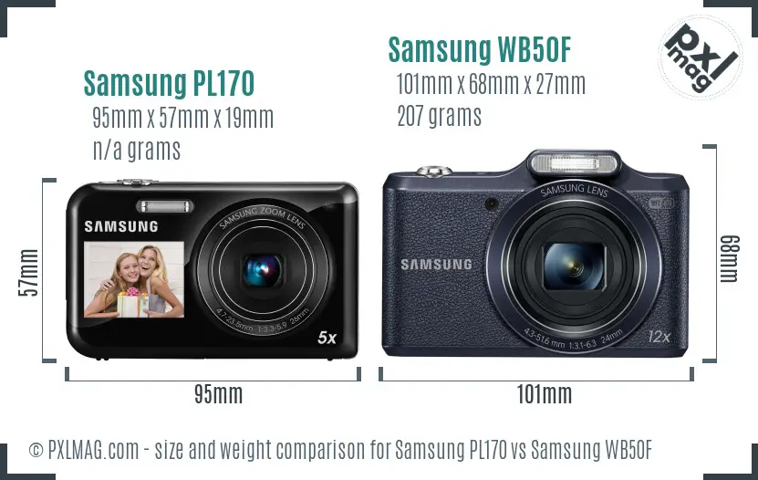 Samsung PL170 vs Samsung WB50F size comparison