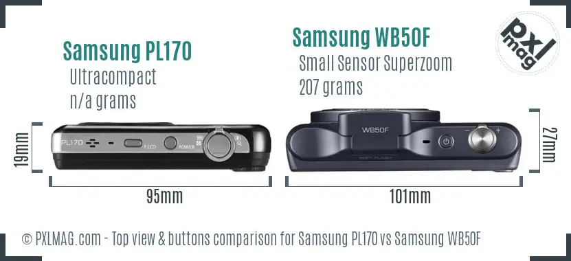Samsung PL170 vs Samsung WB50F top view buttons comparison
