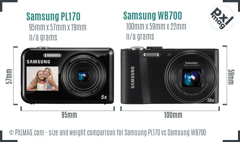 Samsung PL170 vs Samsung WB700 size comparison