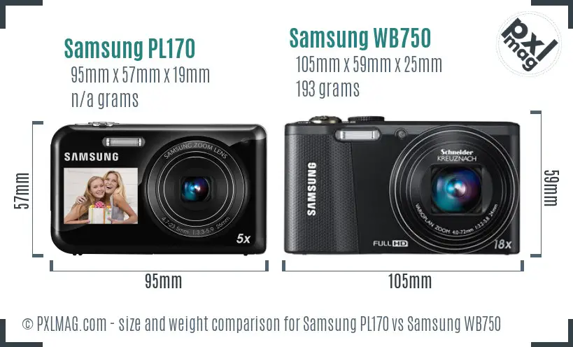 Samsung PL170 vs Samsung WB750 size comparison
