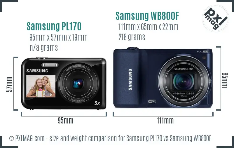 Samsung PL170 vs Samsung WB800F size comparison