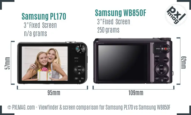 Samsung PL170 vs Samsung WB850F Screen and Viewfinder comparison