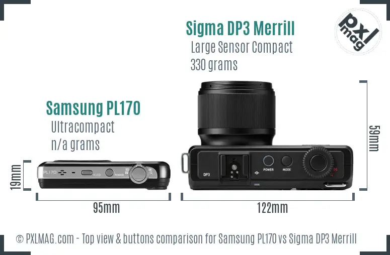 Samsung PL170 vs Sigma DP3 Merrill top view buttons comparison