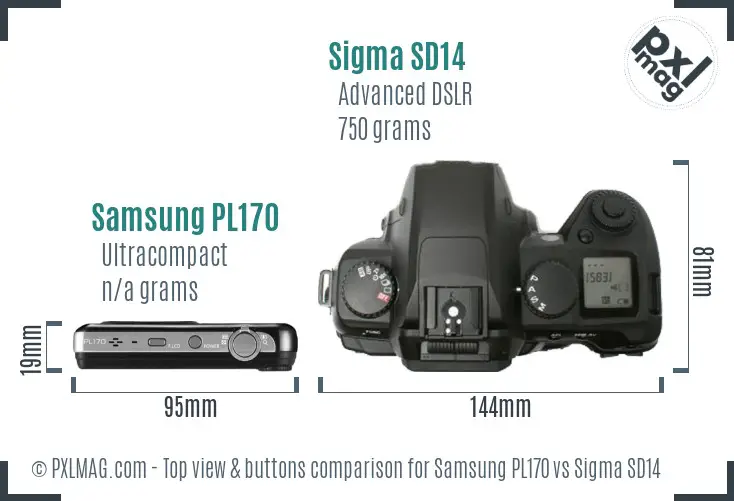 Samsung PL170 vs Sigma SD14 top view buttons comparison