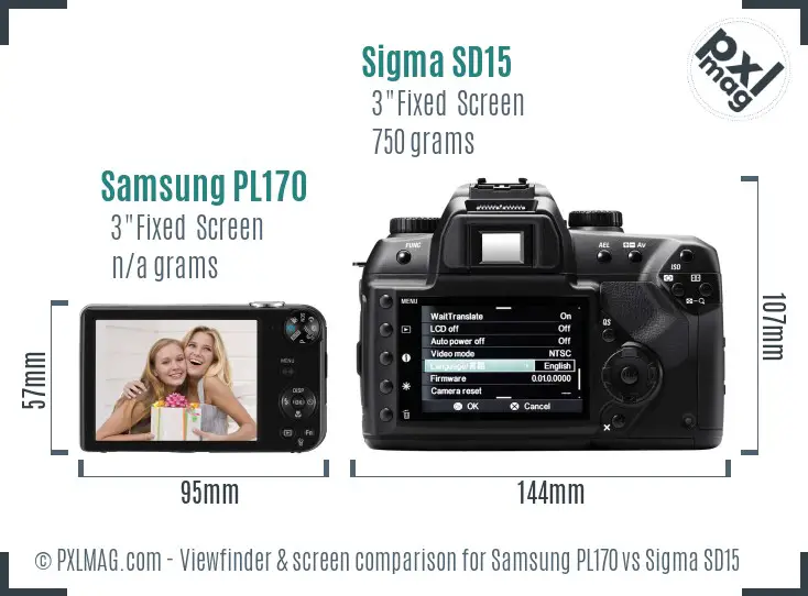 Samsung PL170 vs Sigma SD15 Screen and Viewfinder comparison