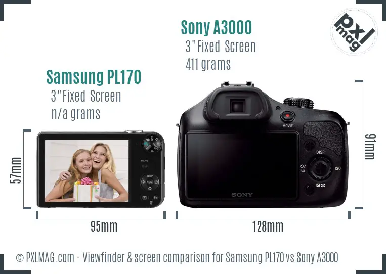 Samsung PL170 vs Sony A3000 Screen and Viewfinder comparison