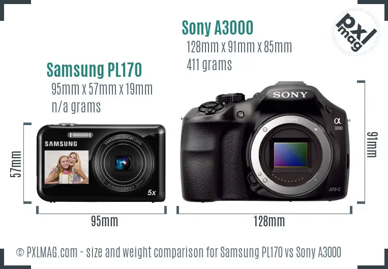 Samsung PL170 vs Sony A3000 size comparison
