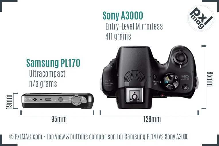 Samsung PL170 vs Sony A3000 top view buttons comparison