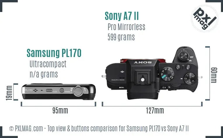 Samsung PL170 vs Sony A7 II top view buttons comparison