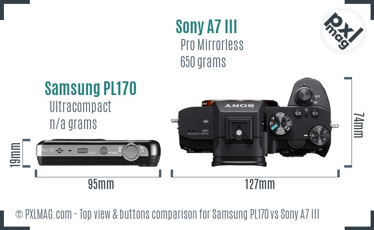 Samsung PL170 vs Sony A7 III top view buttons comparison