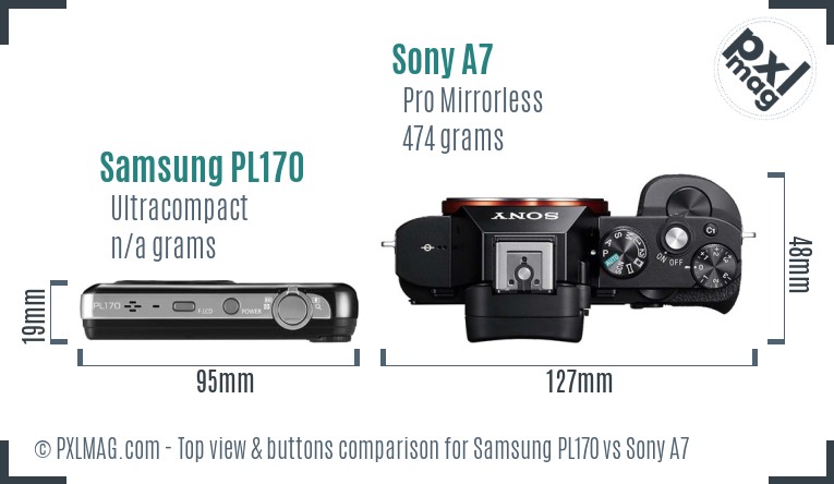 Samsung PL170 vs Sony A7 top view buttons comparison