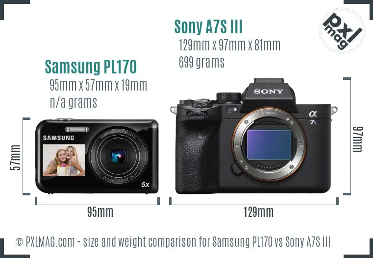 Samsung PL170 vs Sony A7S III size comparison