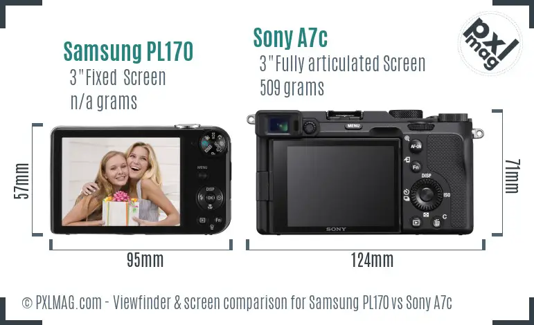 Samsung PL170 vs Sony A7c Screen and Viewfinder comparison