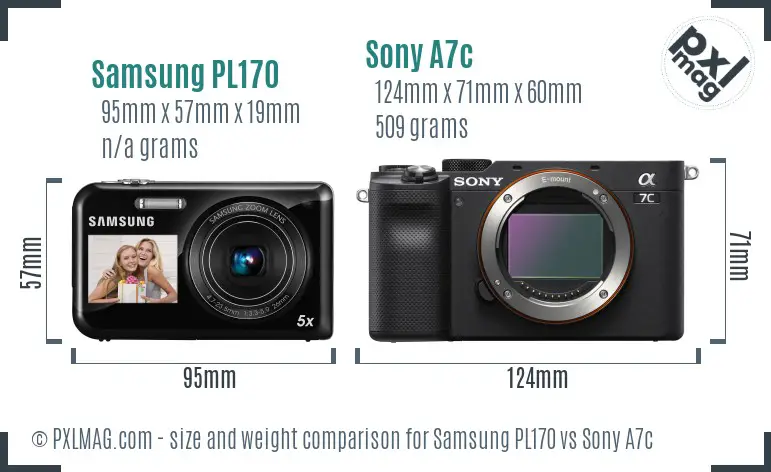 Samsung PL170 vs Sony A7c size comparison