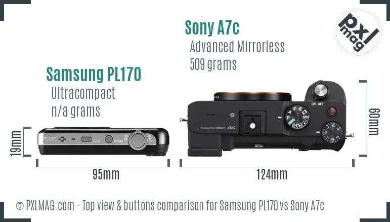 Samsung PL170 vs Sony A7c top view buttons comparison