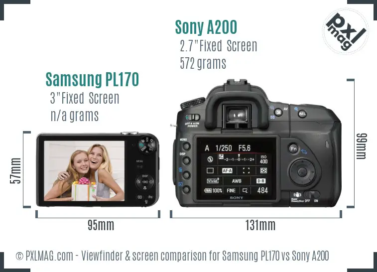 Samsung PL170 vs Sony A200 Screen and Viewfinder comparison