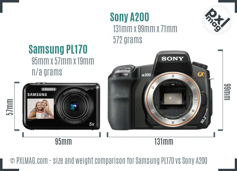 Samsung PL170 vs Sony A200 size comparison