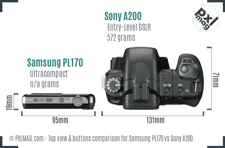 Samsung PL170 vs Sony A200 top view buttons comparison