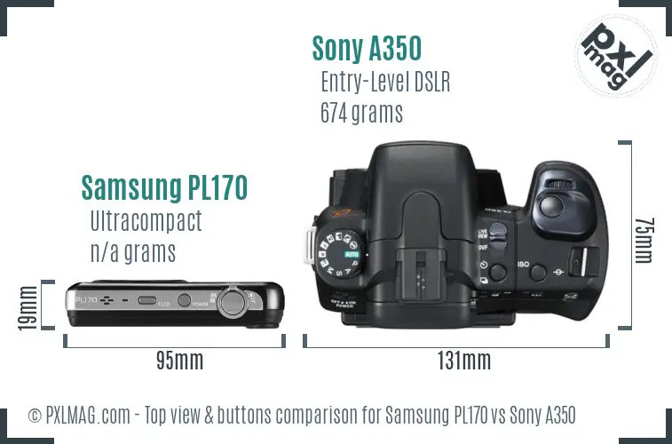 Samsung PL170 vs Sony A350 top view buttons comparison Samsung PL170 vs Sony A350 top view buttons comparison
