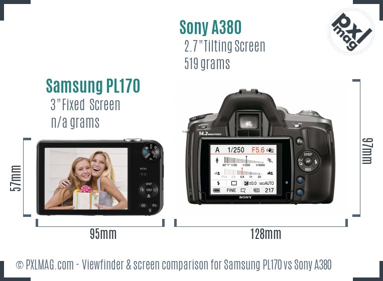 Samsung PL170 vs Sony A380 Screen and Viewfinder comparison