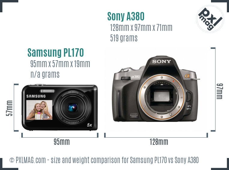 Samsung PL170 vs Sony A380 size comparison
