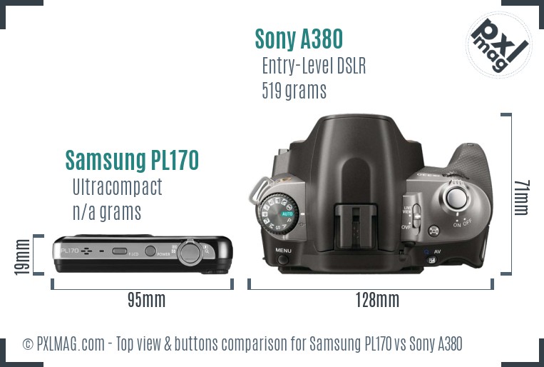 Samsung PL170 vs Sony A380 top view buttons comparison