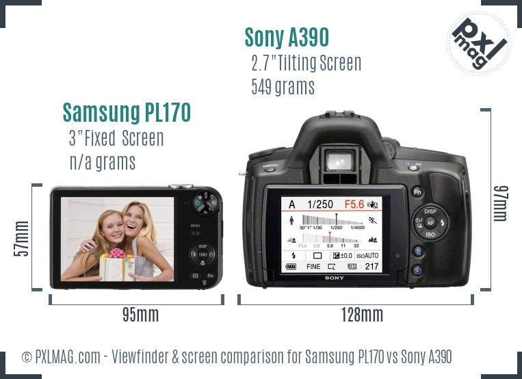 Samsung PL170 vs Sony A390 Screen and Viewfinder comparison