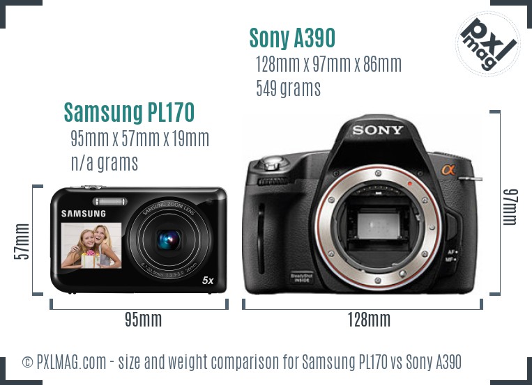Samsung PL170 vs Sony A390 size comparison