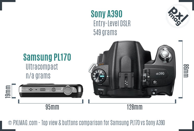 Samsung PL170 vs Sony A390 top view buttons comparison