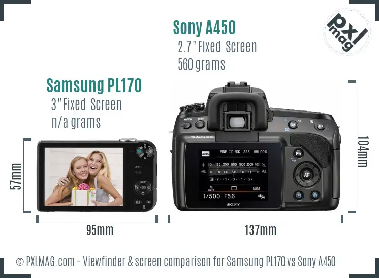 Samsung PL170 vs Sony A450 Screen and Viewfinder comparison