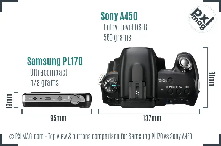 Samsung PL170 vs Sony A450 top view buttons comparison