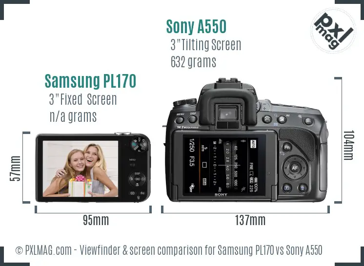 Samsung PL170 vs Sony A550 Screen and Viewfinder comparison