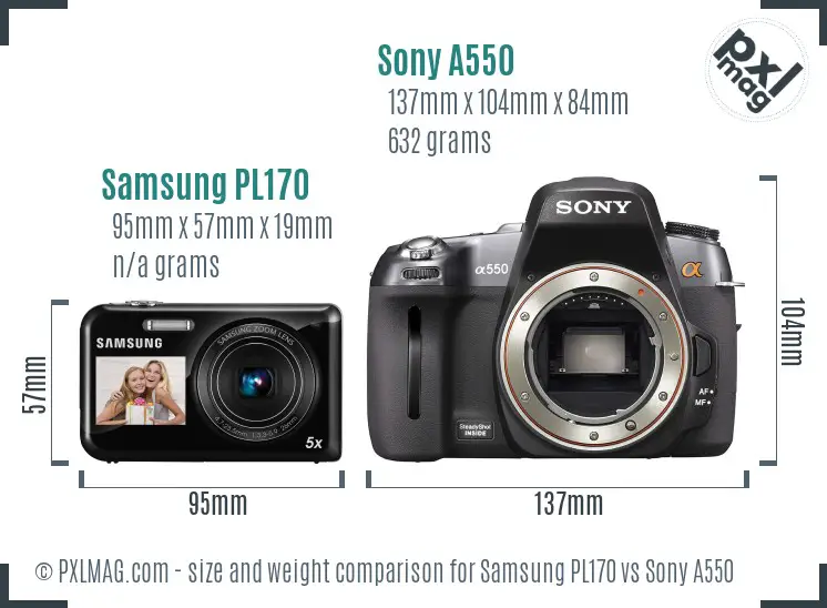 Samsung PL170 vs Sony A550 size comparison