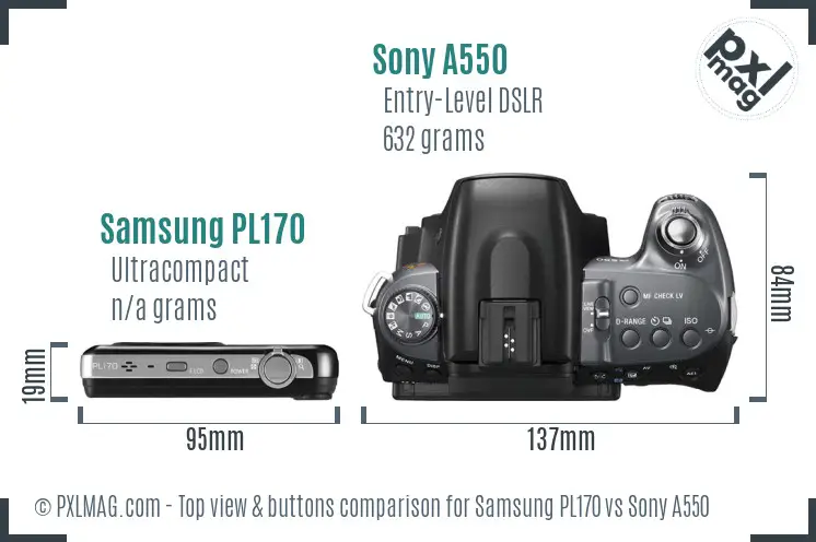 Samsung PL170 vs Sony A550 top view buttons comparison