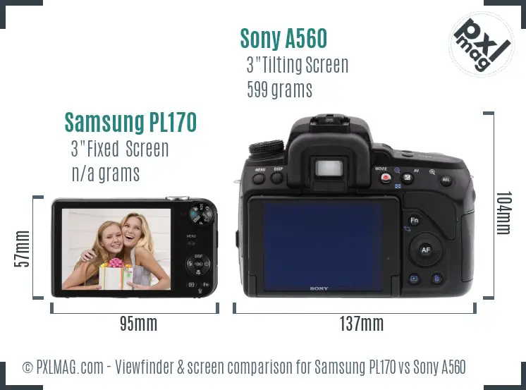 Samsung PL170 vs Sony A560 Screen and Viewfinder comparison