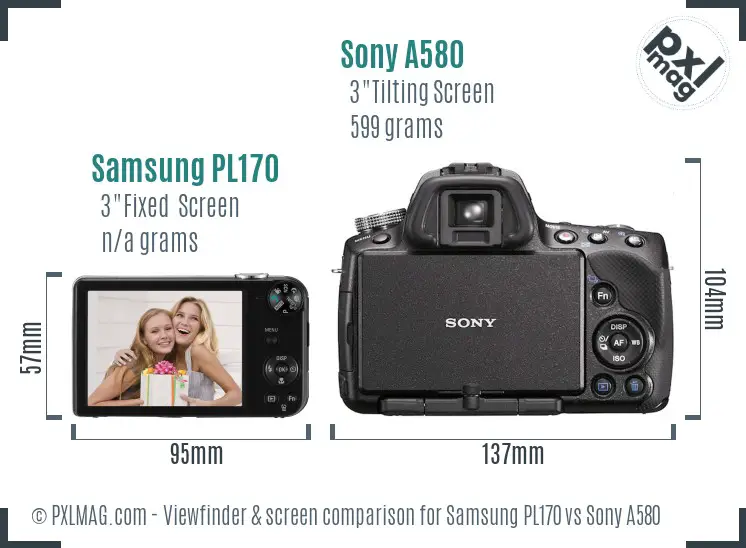 Samsung PL170 vs Sony A580 Screen and Viewfinder comparison