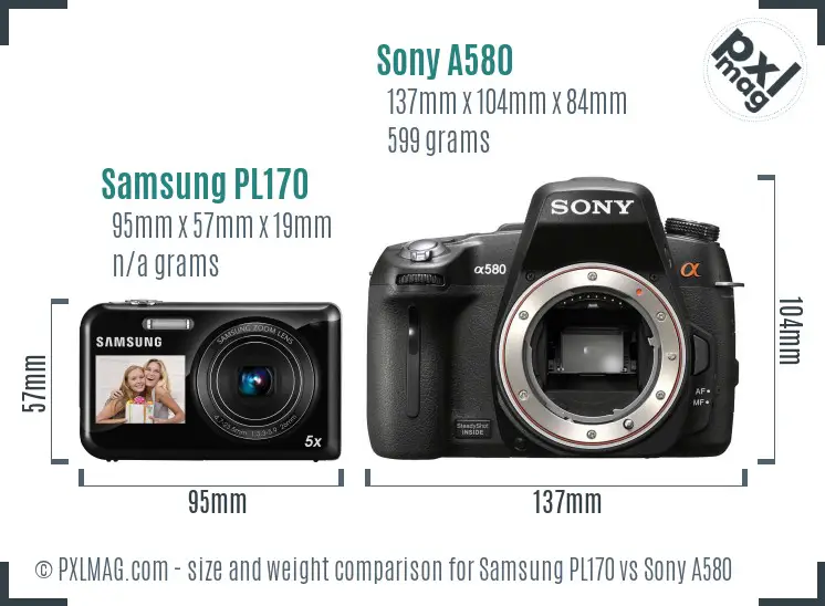 Samsung PL170 vs Sony A580 size comparison Samsung PL170 vs Sony A580 size comparison