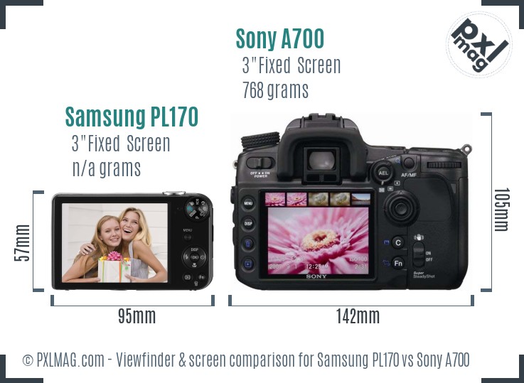 Samsung PL170 vs Sony A700 Screen and Viewfinder comparison