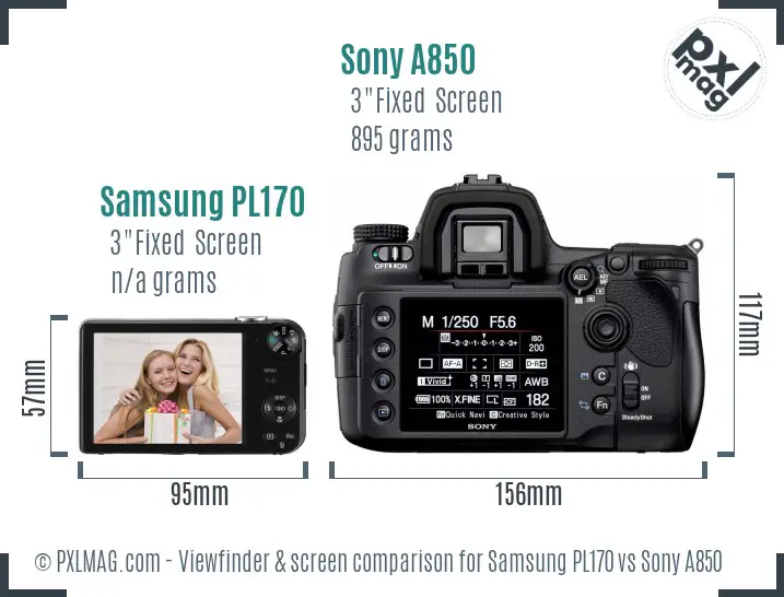 Samsung PL170 vs Sony A850 Screen and Viewfinder comparison Samsung PL170 vs Sony A850 Screen and Viewfinder comparison