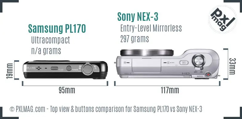 Samsung PL170 vs Sony NEX-3 top view buttons comparison Samsung PL170 vs Sony NEX-3 top view buttons comparison