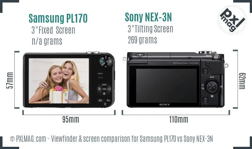 Samsung PL170 vs Sony NEX-3N Screen and Viewfinder comparison