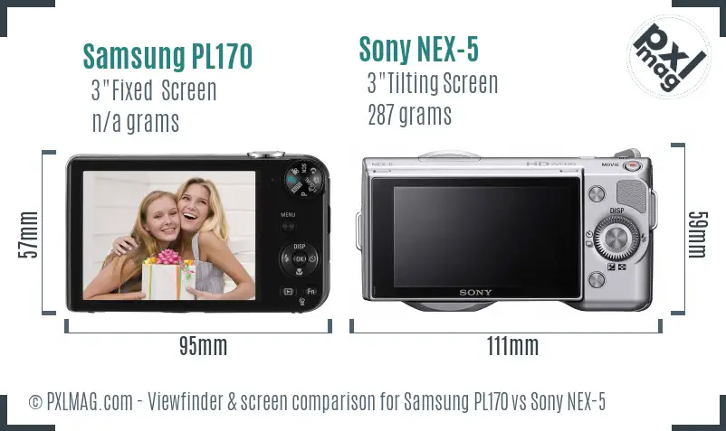 Samsung PL170 vs Sony NEX-5 Screen and Viewfinder comparison