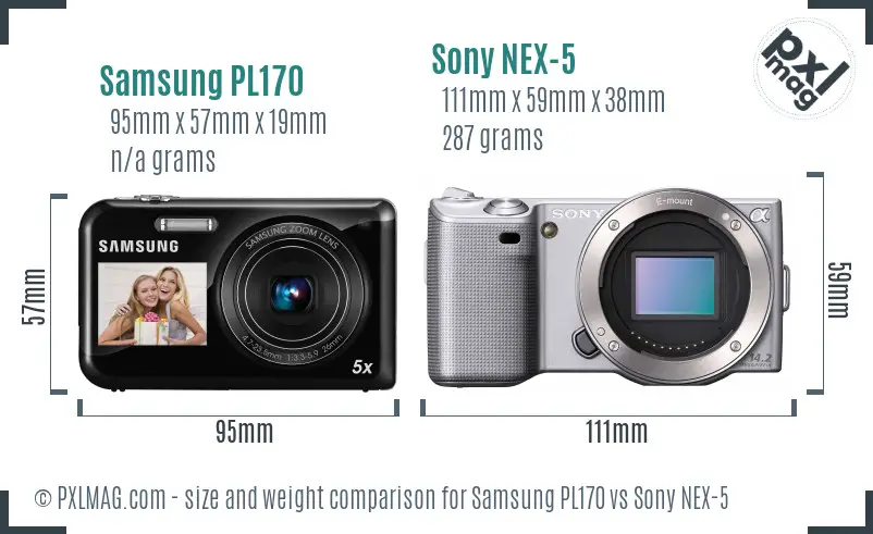 Samsung PL170 vs Sony NEX-5 size comparison