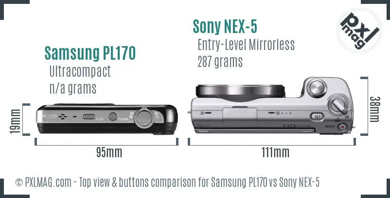 Samsung PL170 vs Sony NEX-5 top view buttons comparison