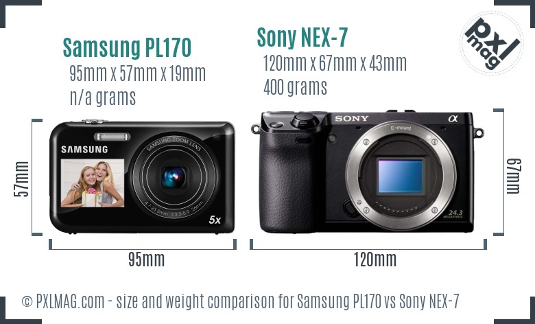 Samsung PL170 vs Sony NEX-7 size comparison