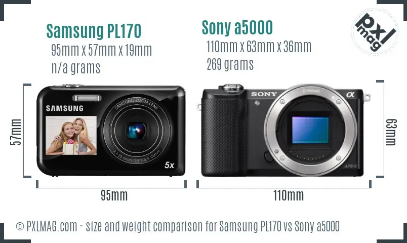 Samsung PL170 vs Sony a5000 size comparison