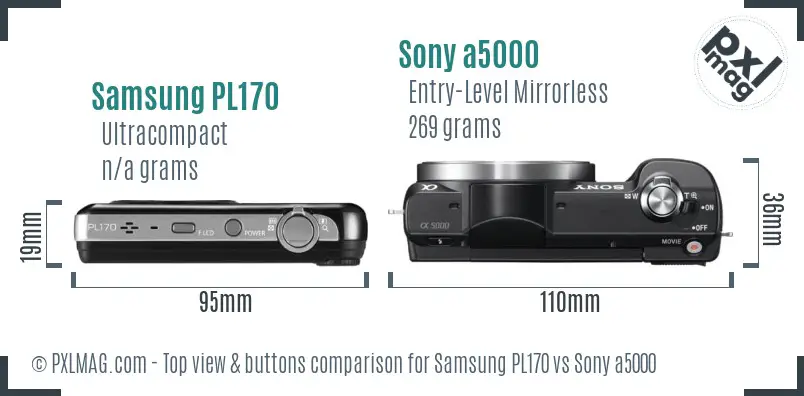 Samsung PL170 vs Sony a5000 top view buttons comparison