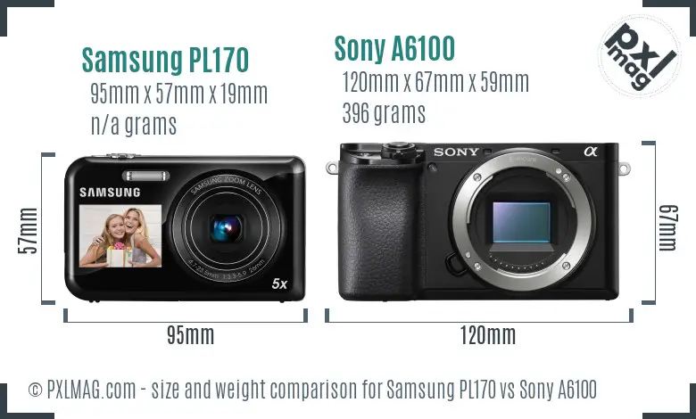 Samsung PL170 vs Sony A6100 size comparison