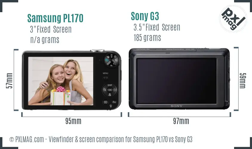 Samsung PL170 vs Sony G3 Screen and Viewfinder comparison