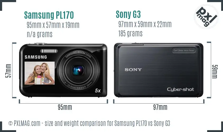 Samsung PL170 vs Sony G3 size comparison